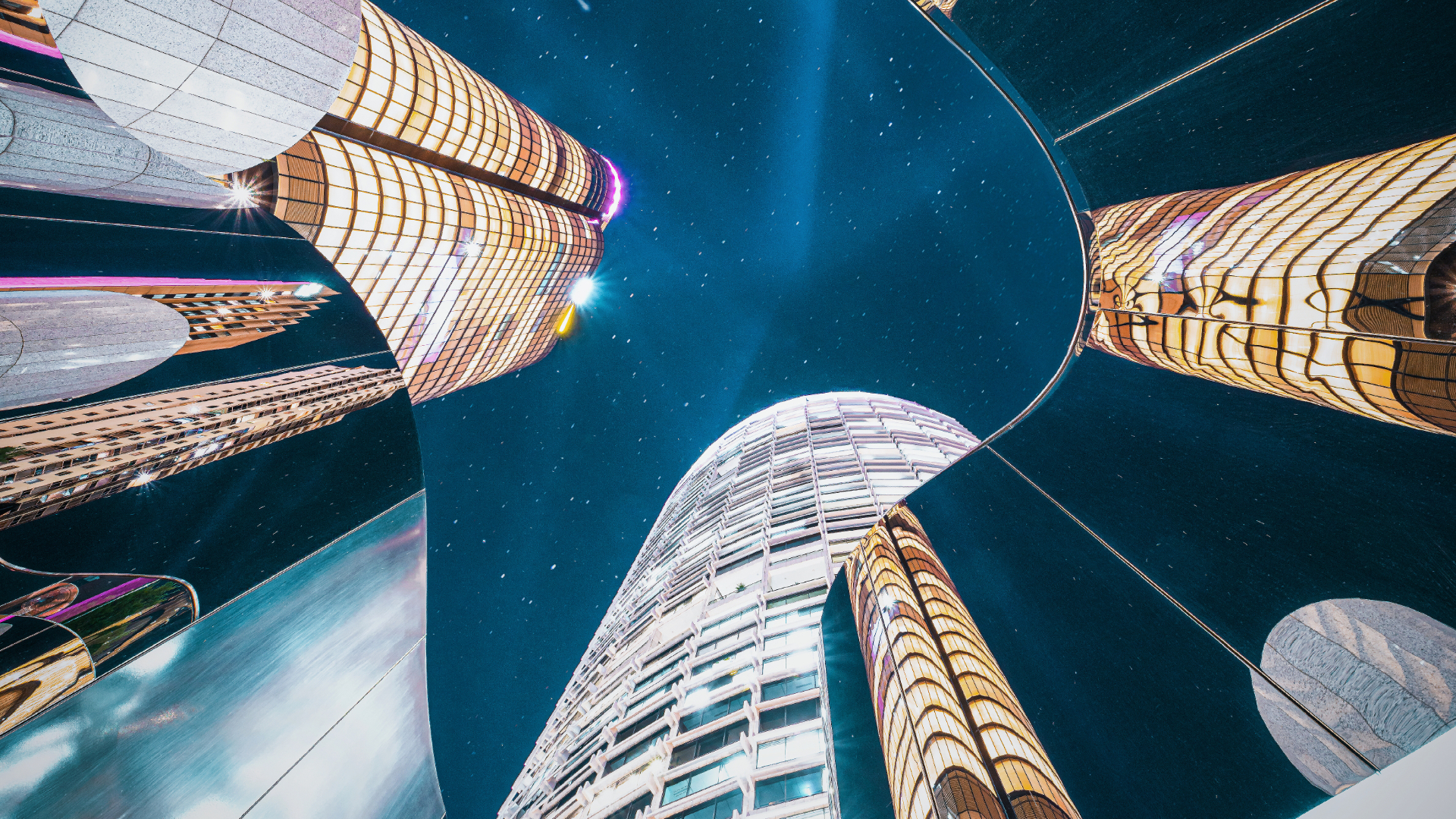 Night view looking skyward at EY Centre 200 George Street Sydney