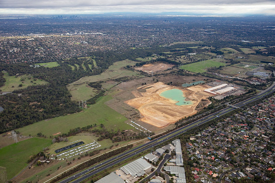 Aerial view of Mirvac and Boral site at Wantirna, Melbourne