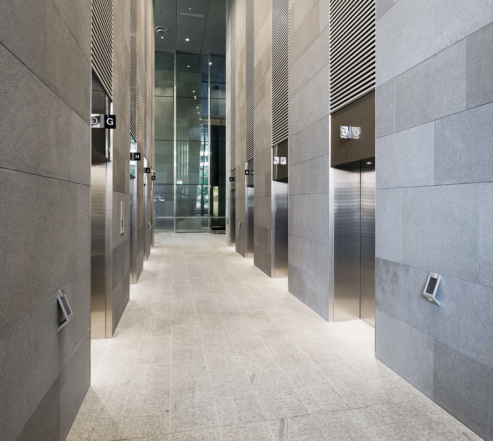 David Malcolm Justice centre building lobby and elevators