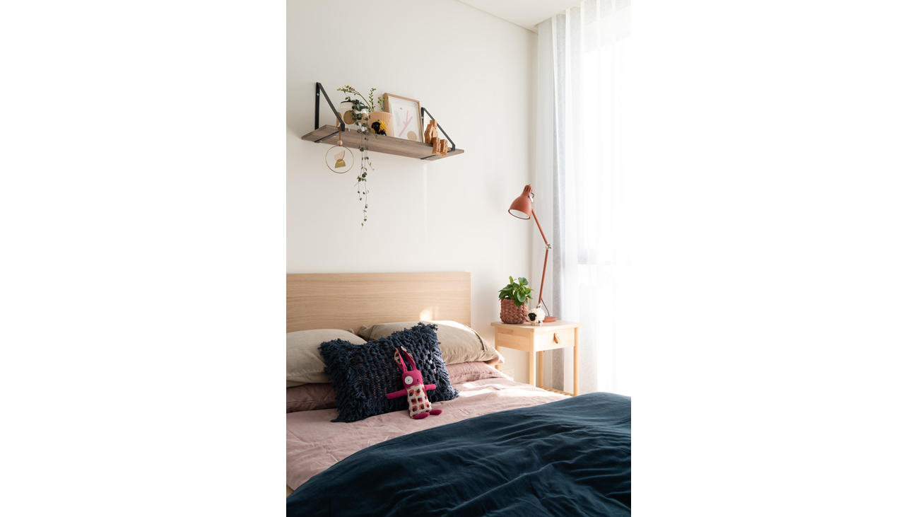 Bedroom with styled bedding