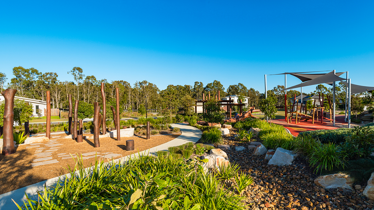 Outdoor park with play equiptment