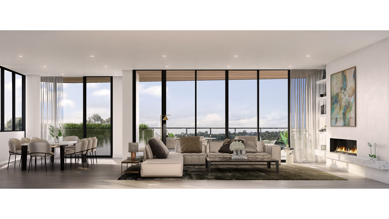 Dining and living room render