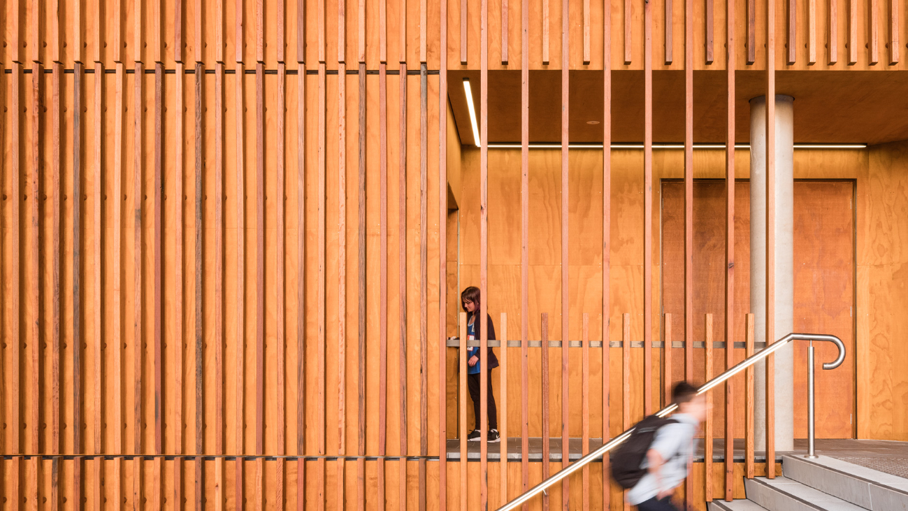 Library with wood panelling