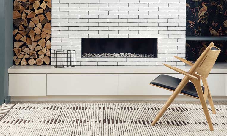 Fireplace with rug