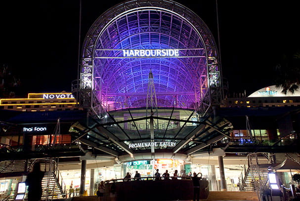 Harbourside shopping centre at night