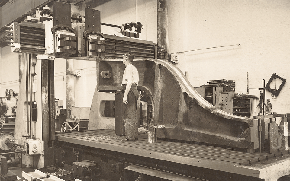 A section of the 40cwt Steam Hammer being prepared for machining the base