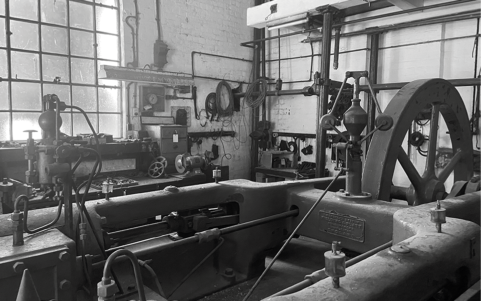 The interior of the pump house annex that powered the Locomotive Workshops hydraulic system, driving the heavy hydraulic presses and spring forming machinery in the Blacksmiths and Spring Shops.